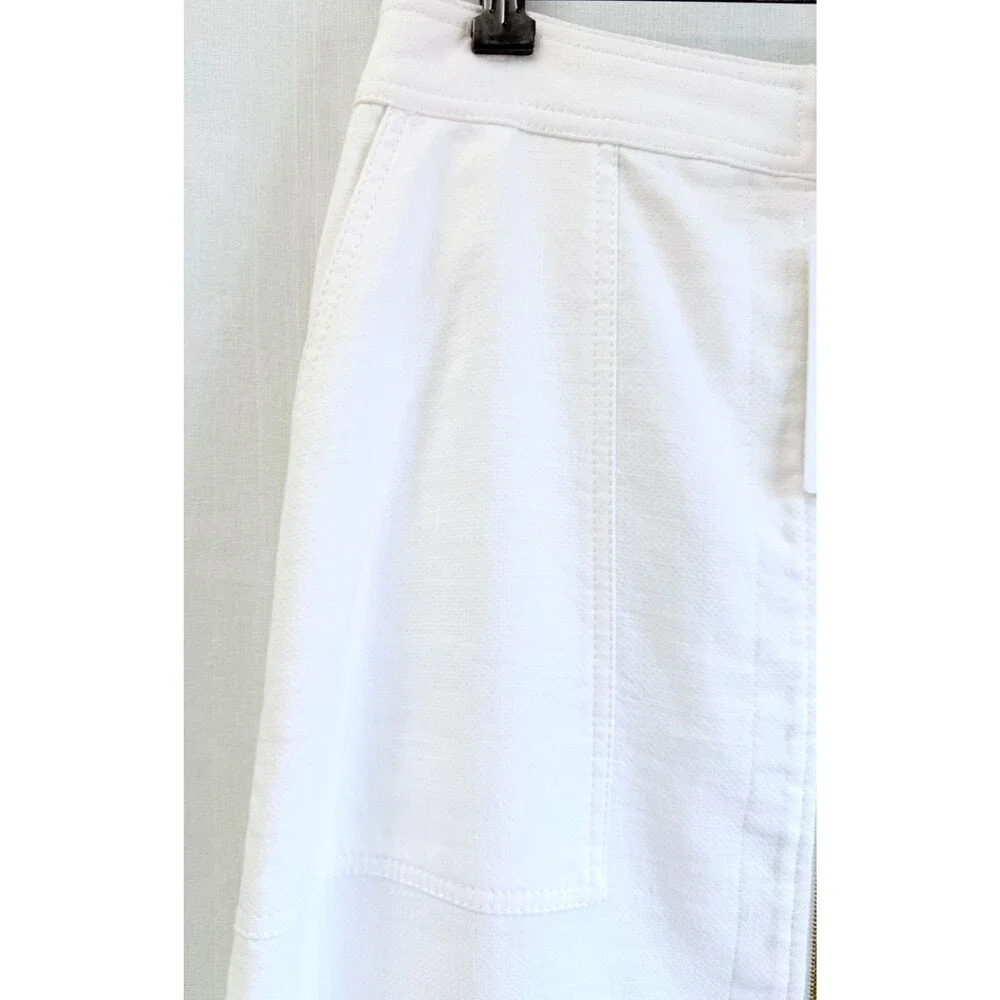 NWT Diane von Furstenberg Ivory Zip Front A-Line Midi Skirt Linen Cotton Sz 6